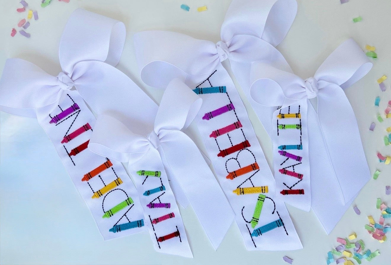 Crayon Name Hair Bow