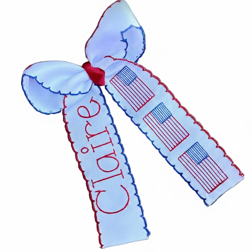American Flag with Name Hair Bow